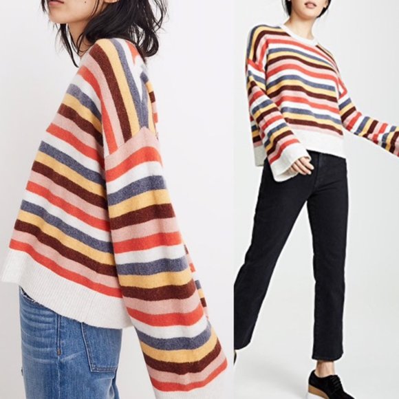 Madewell cardiff striped rainbow merino wool